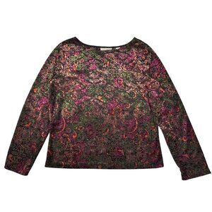 Burnout Velvet Top Sz.M Floral Multi Burgundy Long Sleeve Whimsigoth Boho 90s